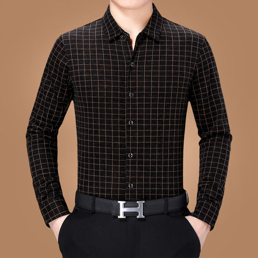 Camisa Casual de Negocios a Cuadros Manga Larga para Hombre Maduro - Image 7