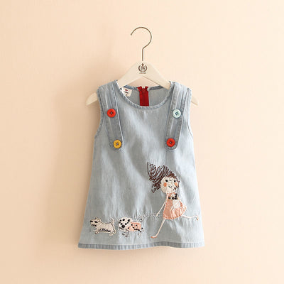 Falda Chaleco Denim Bordado para Niña sin Mangas - Image 6
