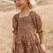 Vestido Princesa Niña Cuello Cuadrado Manga Corta con Volantes y Pliegues