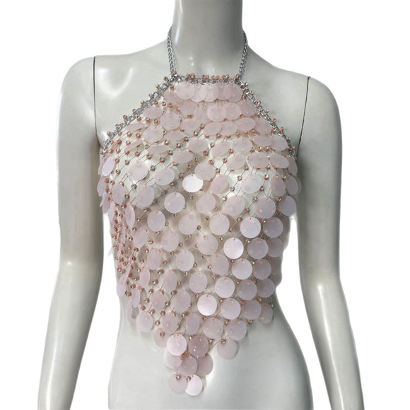 Top Brillante de Malla con Strass y Lentejuelas