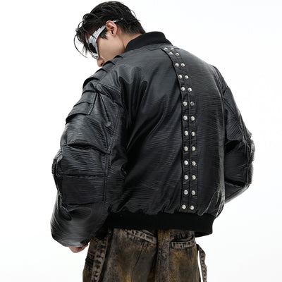 Chaqueta de Vuelo Acolchada en Cuero PU con Pecho Metálico - Image 10