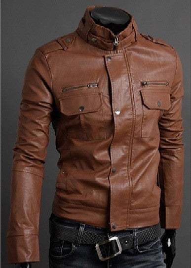 Chaqueta de Cuero para Motociclista con Cuello de Pie Elegante - Image 8