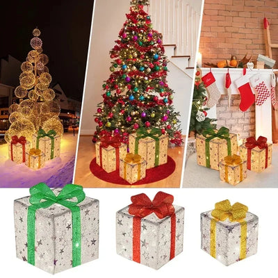 Set 3 Cajas de Regalo Navideñas con Moño Luminoso para Árbol de Navidad - Image 10