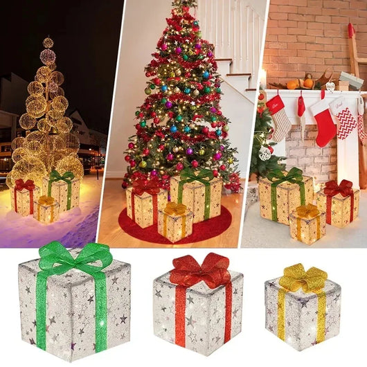 Set 3 Cajas de Regalo Navideñas con Moño Luminoso para Árbol de Navidad - Image 10