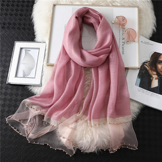 Bufanda de Seda y Lana Colores Sólidos Versátil para Mujer - Image 26