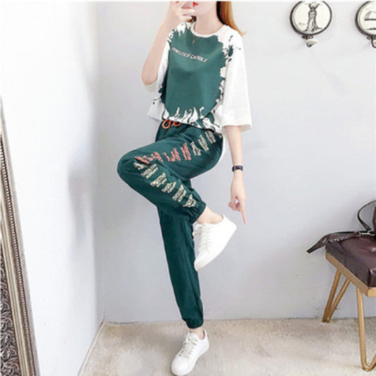 Conjunto Deportivo Casual Mujer: Pantalón Harem Suelto y Camiseta Manga Corta Verano