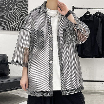 Camisa de Protección Solar Manga Tres Cuartos Hueca para Hombre - Image 3