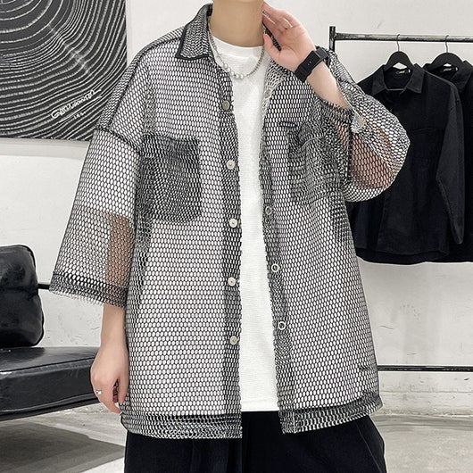 Camisa de Protección Solar Manga Tres Cuartos Hueca para Hombre - Image 3