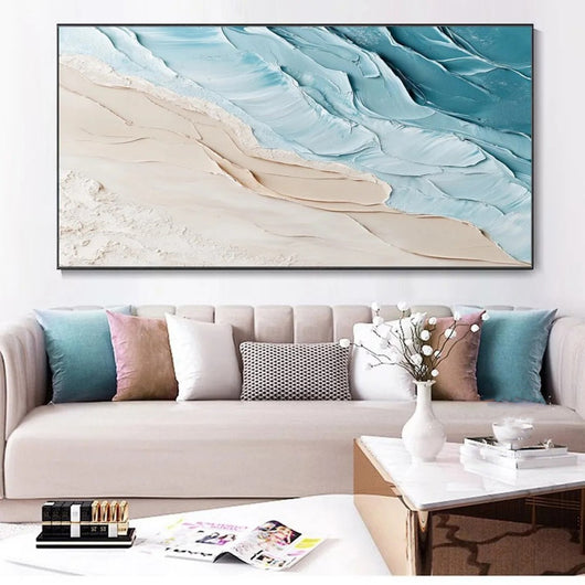 Cuadro Óleo Abstracto Grandes Dimensiones Olas Océano Azul y Blanco Texturizado para Sala - Image 22