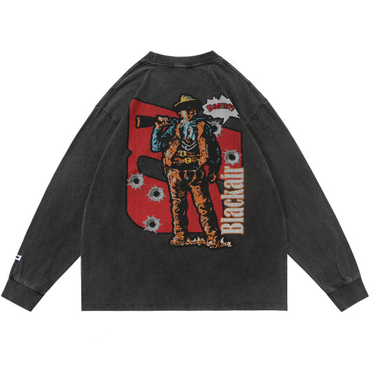 Camiseta Manga Larga Cuello Redondo Estampada con Efecto Desgastado para Hombre - Image 7