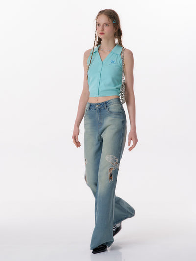 Jeans Rectos de Talle Alto con Detalle de Moño - Image 6