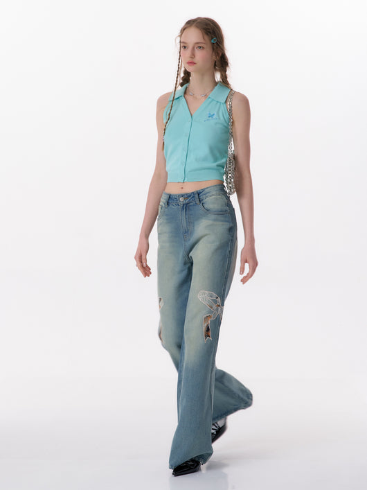 Jeans Rectos de Talle Alto con Detalle de Moño - Image 6