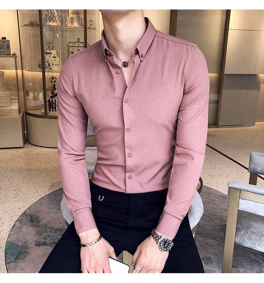 Camisa Manga Larga Estilo Gentleman Británico de Color Sólido - Image 35