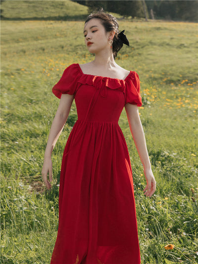 Vestido Largo Elegante con Cuello Cuadrado y Mangas Abullonadas - Image 13
