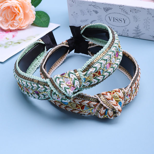 Diadema Bohemia Tejida con Nudos de Tela