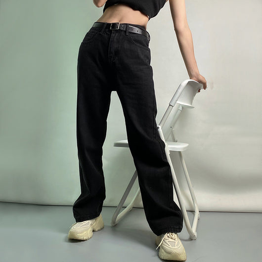Jeans Cintura Alta Rectos Negro Puro Mujer