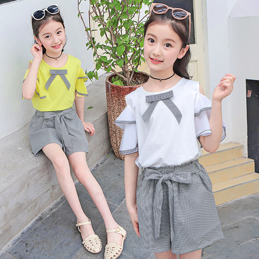 Conjunto Infantil Hombros Descubiertos - Blusa Corta y Short Moderno