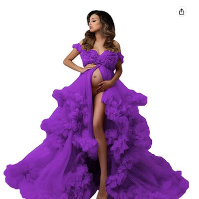 Vestido de Maternidad Elegante Asimétrico con Malla para Sesión Fotográfica - Image 7