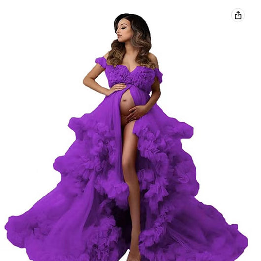 Vestido de Maternidad Elegante Asimétrico con Malla para Sesión Fotográfica - Image 7