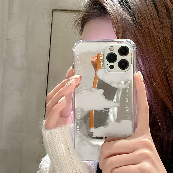 Funda Espejo para Teléfono - Diseño Nube Blanca con Espejo Integrado
