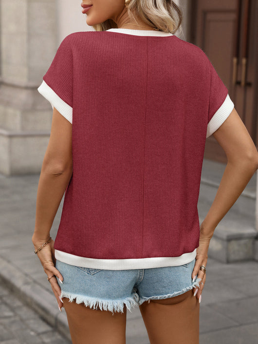 Polera Cuello Redondo Bloques de Color Manga Corta Fit Relajado - Image 32