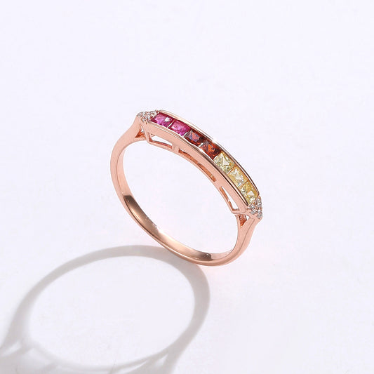 Anillo de Plata Esterlina para Mujer con Circonita Arcoíris