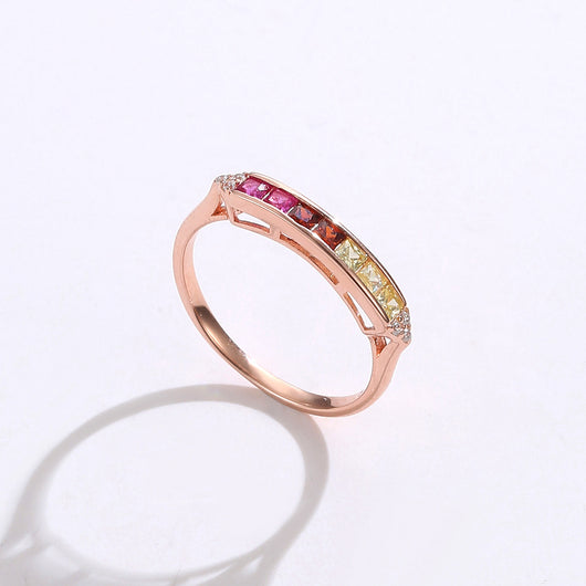 Anillo de Plata Esterlina para Mujer con Circonita Arcoíris