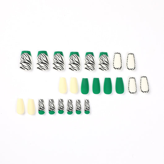 Uñas Postizas Diseño Rayas Francesas Verde y Negro - Image 10