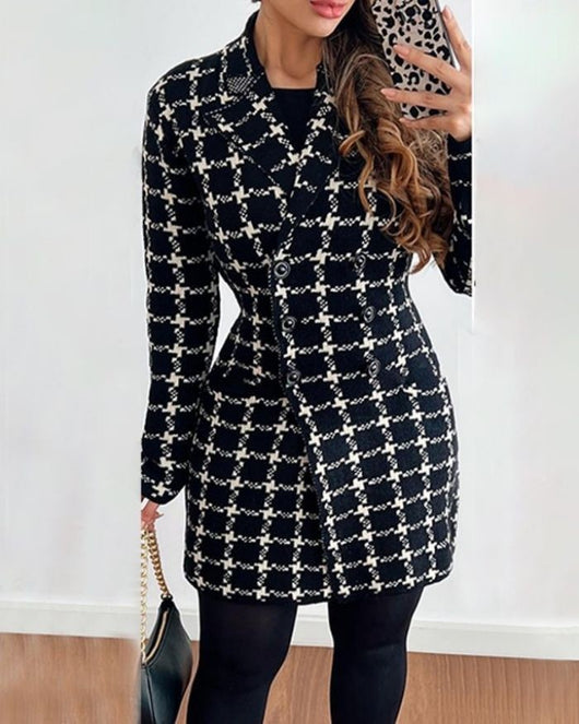 Abrigo Impreso Doble Botonadura Cuello de Traje para Mujer - Image 7