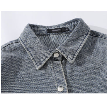 Camisa Denim Blanca Desgastada Estilo Urbano Punk para Hombre - Image 5