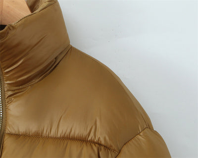 Abrigo Puffer Dorado con Cuello Alto y Doble Cierre para Mujer - Image 18