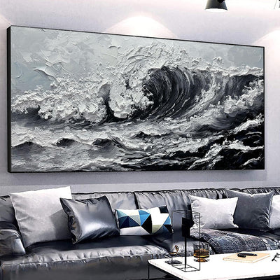 Cuadro Óleo Grandes Olas Marino Textura Gruesa Pintura Hecha a Mano para Sala