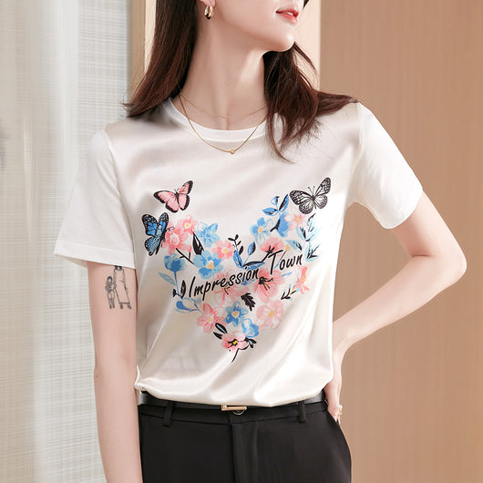Blusa de Seda para Mujer con Estampado Mariposa - Satén Pesado - Image 3
