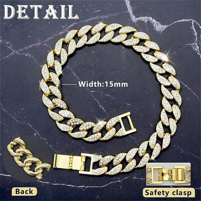 Collar de Lujo para Mascotas con Cadena Cubana y Diamantes - Image 10