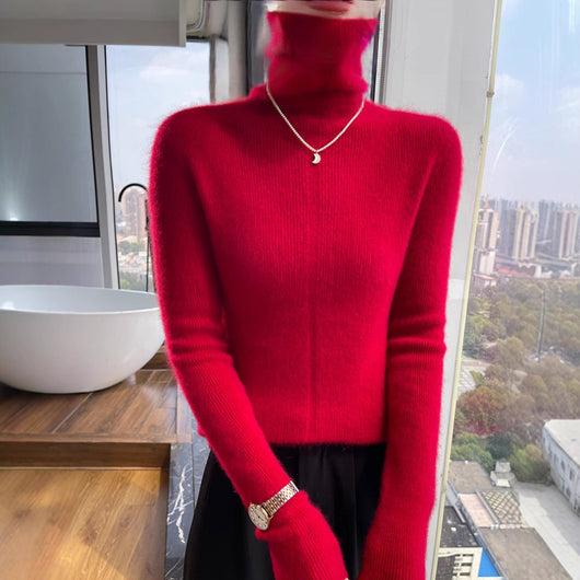 Suéter de Cuello Alto Tejido en Lana para Otoño e Invierno - Ajuste Slim - Image 19