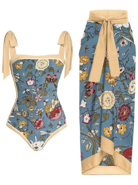 Traje de Baño Dos Piezas Chiffon con Falda Cadera Estampada - Image 19
