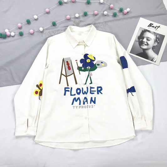 Blusa Blanca Suelta Estilo Artista Japonés para Niña y Estudiante