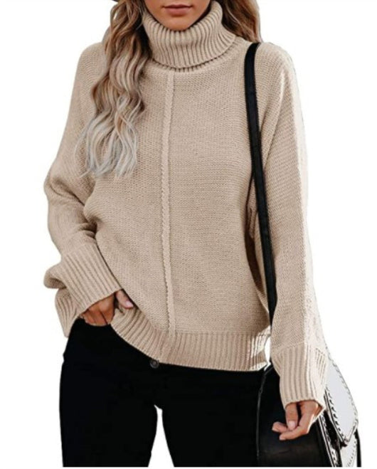 Suéter Tejido Holgado Cuello Alto para Oficina Talla Grande Mujer - Image 10