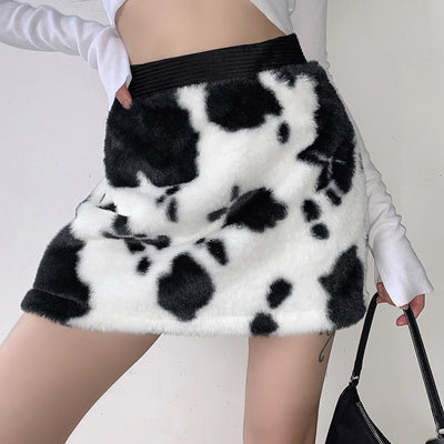 Falda Retro Cintura Alta con Estampado de Vaca - Bolsa Peluda Elegante - Image 10