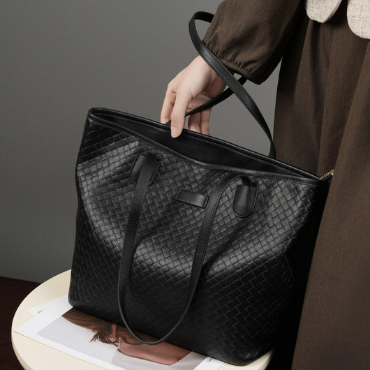 Bolsa de Cuero Genuino con Tejido - Diseño Versátil de Un Hombro para Mujer - Image 3