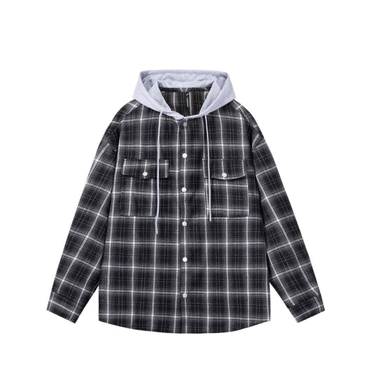 Camisa de Trabajo Cuadros Retro Americana con Capucha para Hombre - Image 11