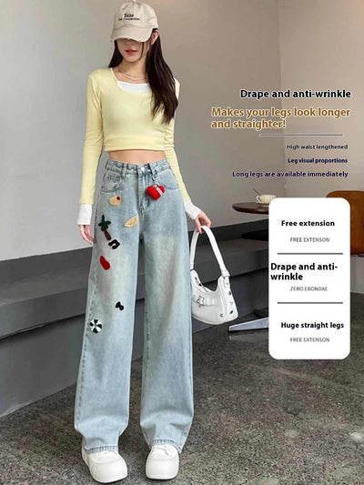 Pantalones Jeans Rectos Cintura Alta con Bordados para Mujer - Image 5