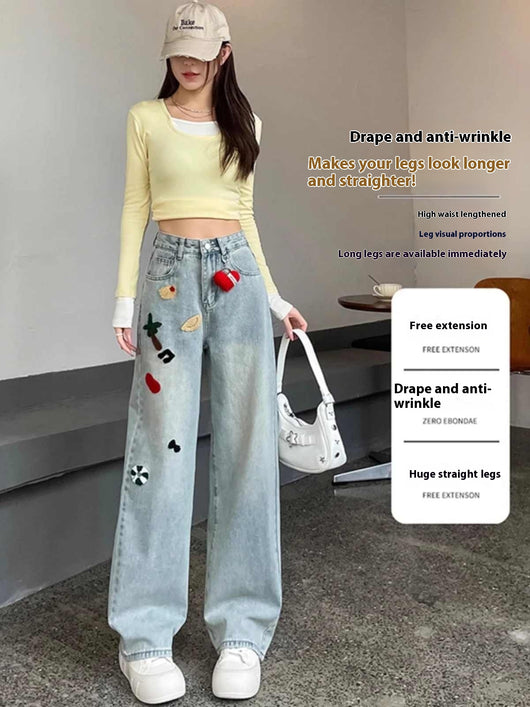 Pantalones Jeans Rectos Cintura Alta con Bordados para Mujer - Image 5