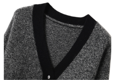 Cardigan de Cuello V en Cashmere con Bloques de Color para Mujer - Image 8