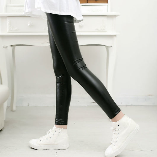 Leggins de Cuero Sintético Delgados para Niñas - Pantalones Slim de Piel PU para Primavera y Otoño - Image 4