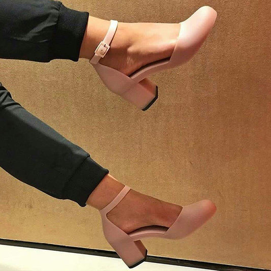 Zapatos de Gel Tacón Medio Punta Redonda con Suela Flexible para Mujer