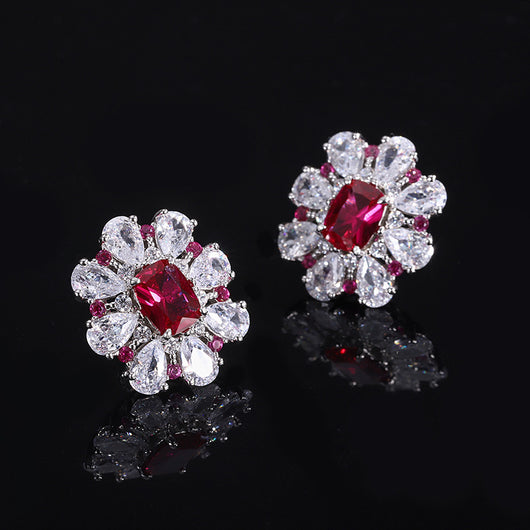 Conjunto de Joyas Plata 925 Flor Tesoro Rojo Paloma - Anillo, Aretes y Pendiente - Image 17