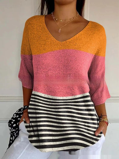 Playera Casual para Mujer con Cuello V y Estampado Geométrico 3D Manga Corta - Image 13