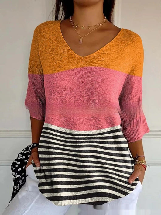 Playera Casual para Mujer con Cuello V y Estampado Geométrico 3D Manga Corta - Image 13