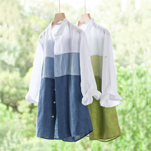 Camisa de Lino Hombre Manga 3/4 Combinada de Colores - Image 3
